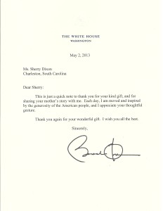 Letter to Sherry Dixon from President Barack Obama dated May 2, 2013